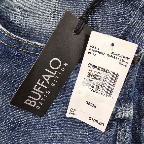Buffalo David Bitton MENS SIZE 38X32 Max-X Skinny Stretch Jeans Faded Blue Denim - Picture 14 of 15